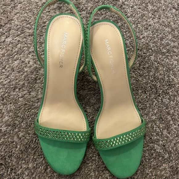 Marc Fisher Green Strappy Heels with Stiletto Rhinestone 8.5 - Picture 2 of 5